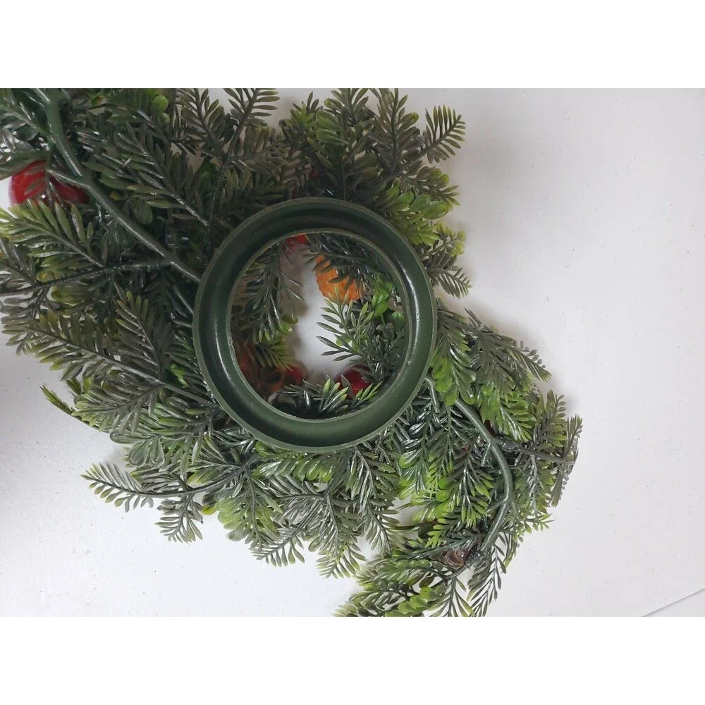 Vintage Plastic Christmas Candle Ring Apples Berries Pinecones Evergreen